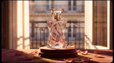 Start frame — perfume bottle with gold lettering