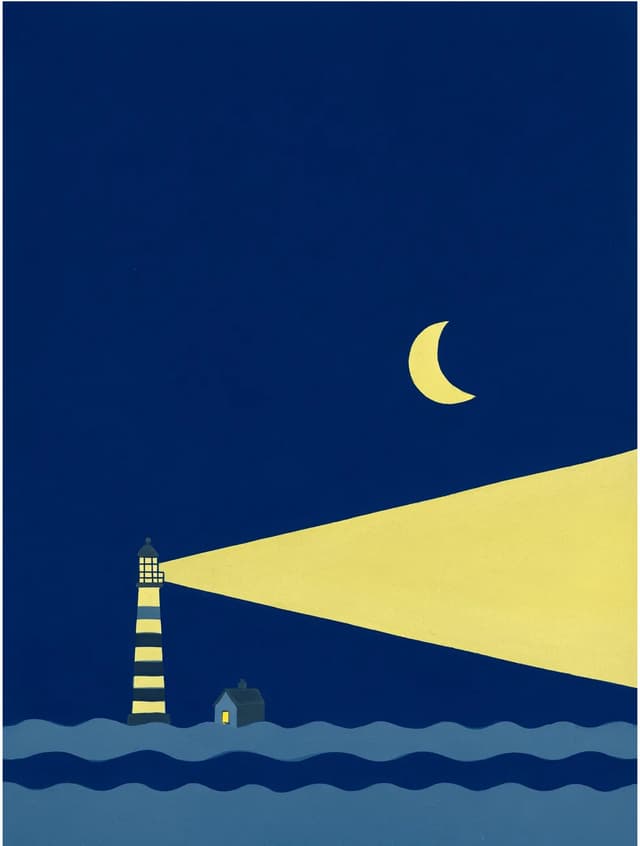 FLUX 3 example — flat illustration of a lighthouse beam under a crescent moon