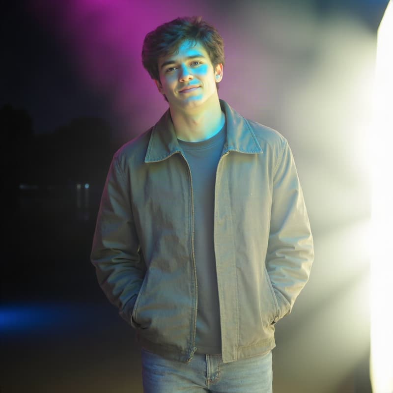 Portrait relit with neon from the right — After