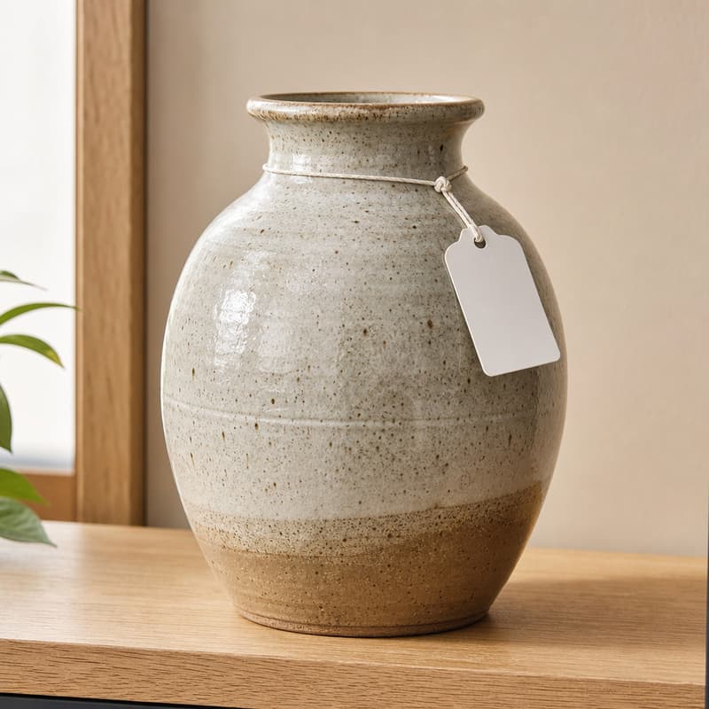 Preisschild an der Vase — Vorher