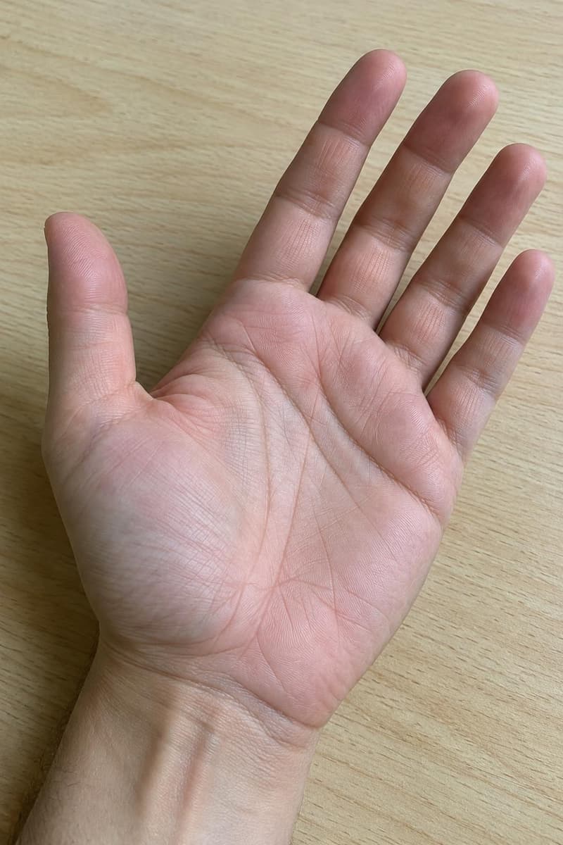 Hand resting on a desk — Before