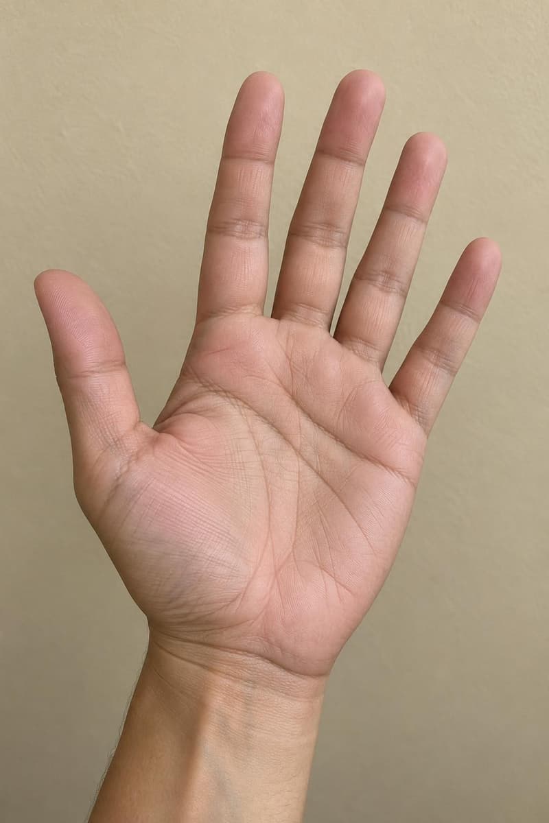 Palm held up against a wall — Before