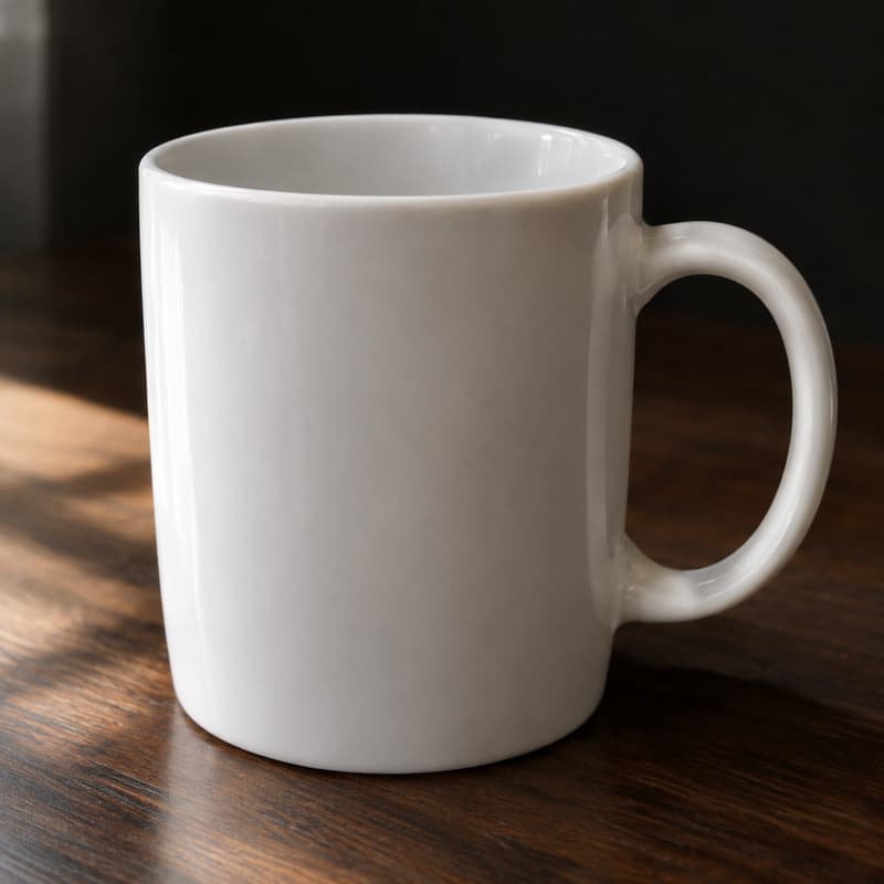 White ceramic mug — Before