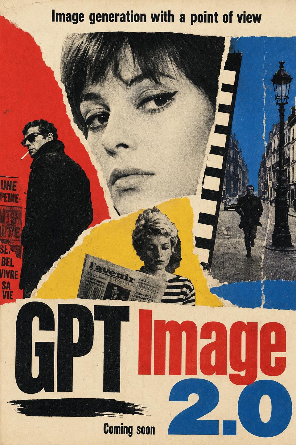 GPT Image 2 official sample — 1960s French New Wave theatrical poster with torn-paper collage and bold typography