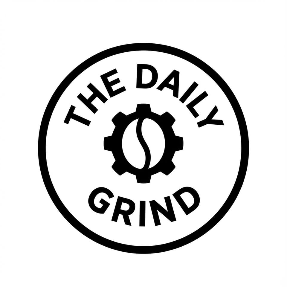 Nano Banana 2 official sample — minimalist black-and-white circular logo for coffee shop The Daily Grind with a clever coffee bean mark