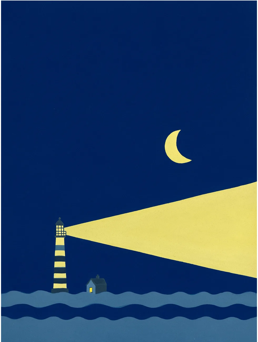 FLUX 3 example — flat illustration of a lighthouse beam under a crescent moon